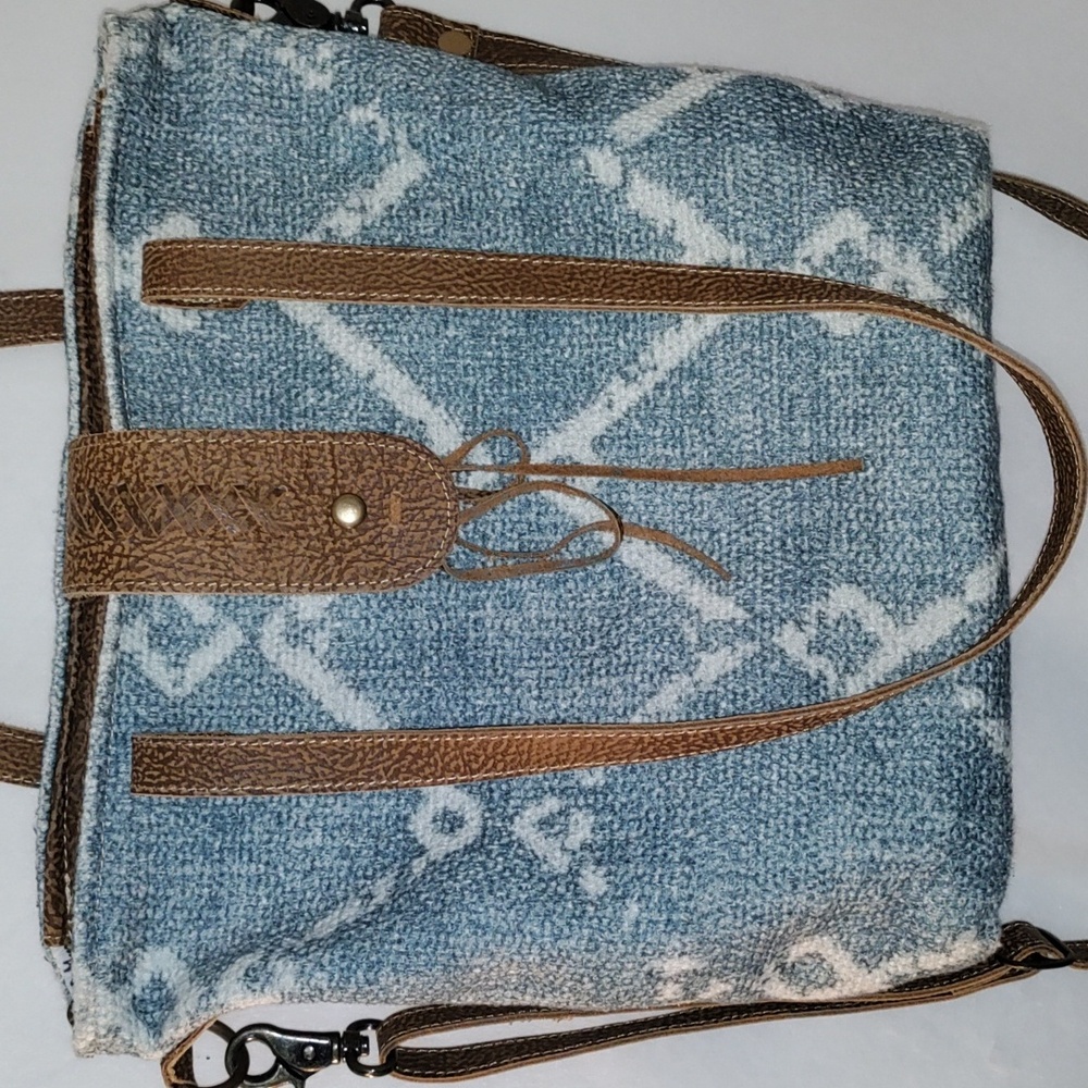 Canvas Shoulder Bag- Myra Beguile Geometric Blue Crossbody 12 x 15